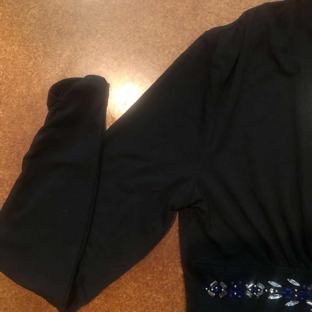 White House Black Market Black Long Sleeve Embellished Waist Blouse - Picture 2 of 9